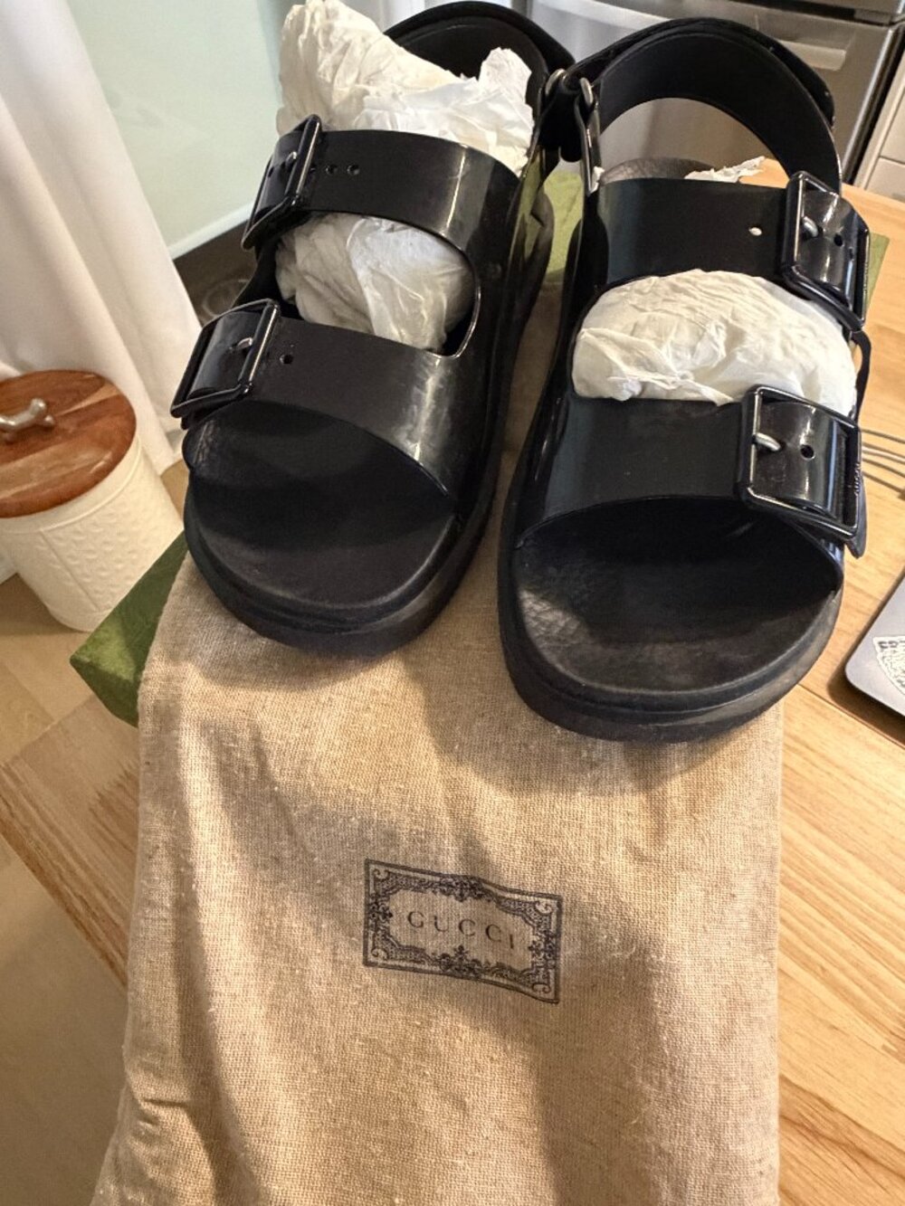 Gucci Black Rubber Double Strap Sandals | Unisex Style